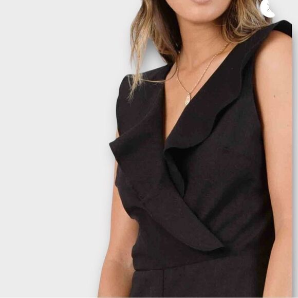 LUCCA Maui Cross Front Ruffle Jumpsuit Wide Leg Cropped in Black Women’s S - Picture 11 of 11